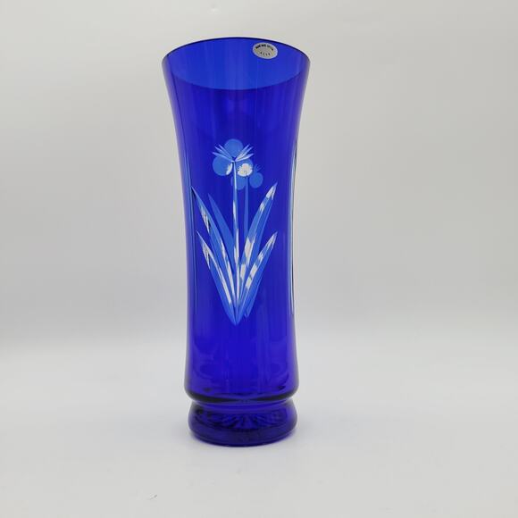 Vtg USSR Russian Badash Vase Cobalt Blue Cut to Clear Crystal Glass 10" - Picture 3 of 10